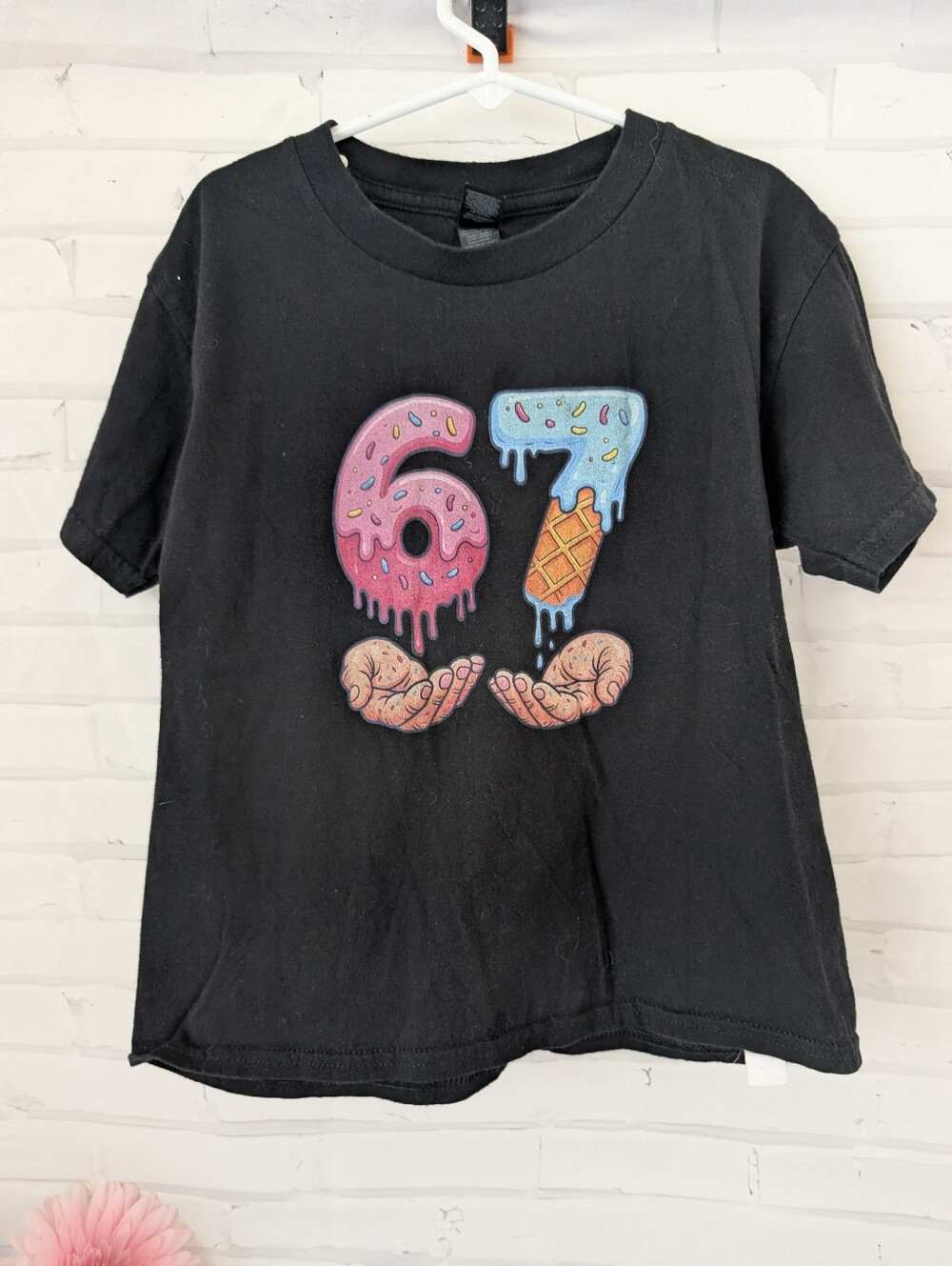 Gildan Black Kids Tee with Pink & Blue Drip '67' Graphic